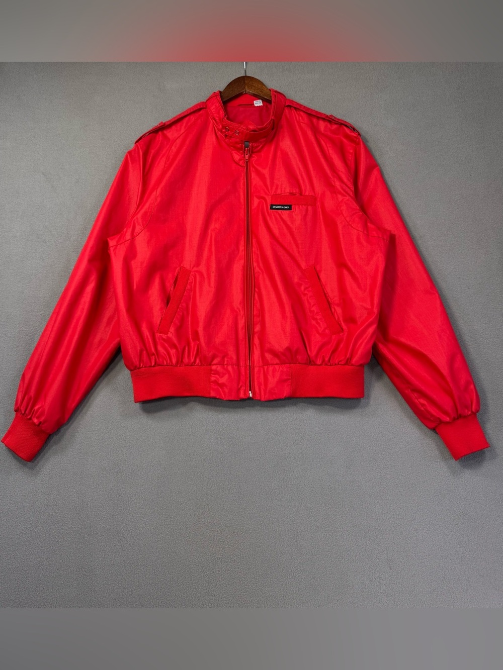 Vintage 80’s Members Only Jacket Red Racer Zip Bomber Made in Hong Kong, XL 44